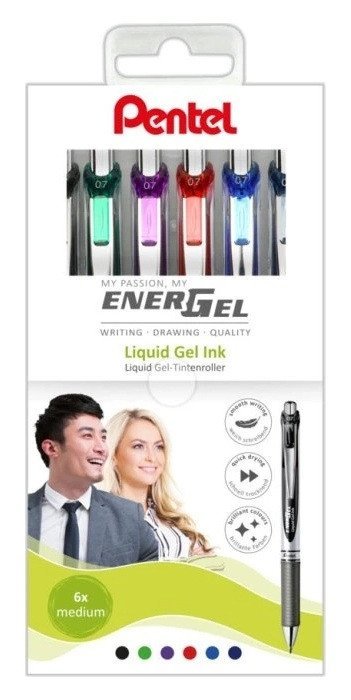 neuveden: Sada gelových per Pentel, 0,7 mm, 6 barev