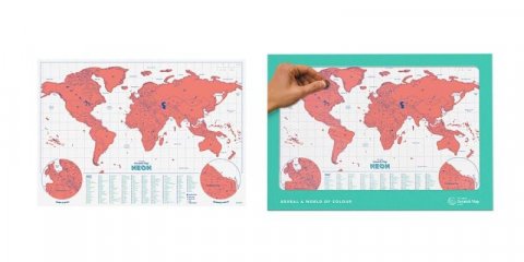 neuveden: Stírací mapa světa Neon Coral