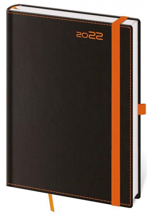 neuveden: Diář 2022 Black - Orange denní A5 s poutkem na propisku