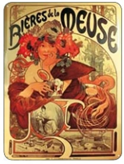 neuveden: Cedule Alfons Mucha – Bieres, 15 x 21 cm