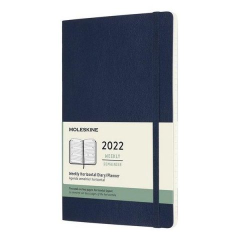neuveden: Moleskine Horizontální diář 2022 modrý L, měkký, tvrdý