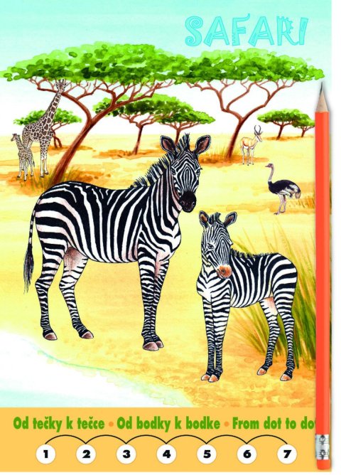 neuveden: Safari Omalovánky - Od tečky k tečce + grafitová tužka s gumou