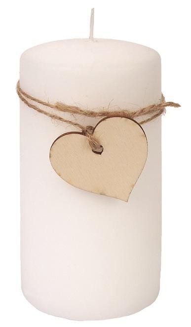 neuveden: Svíčka bílá s dřevěným srdcem válec 7 x 14 cm, 48 hodin