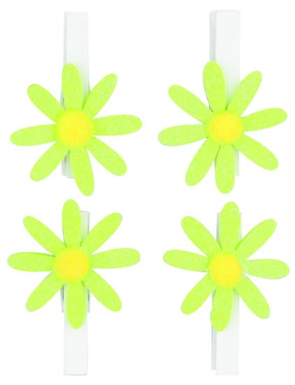 neuveden: Kolíčky 5cm s kytičkou - zelená s glitry 4ks
