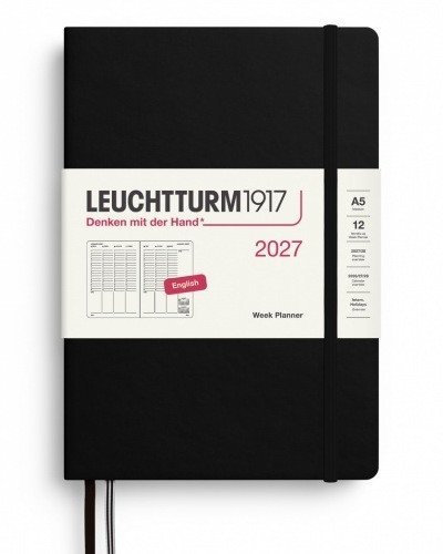 -: Týdenní plánovač Black, Medium A5 2027, anglicky