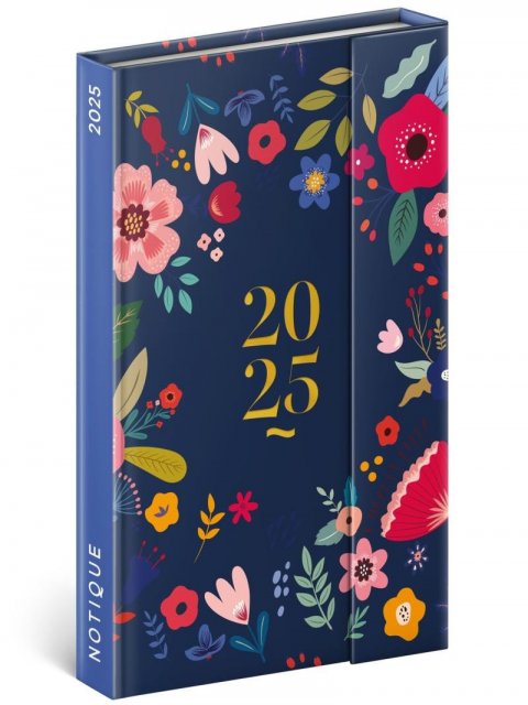 neuveden: Diář 2025: Modré květy - týdenní, magnetický, 13 × 21 cm