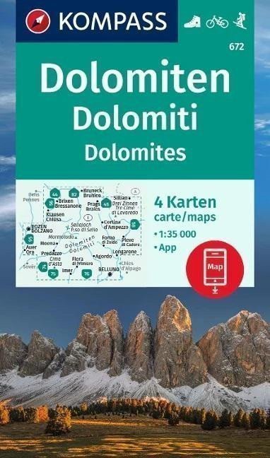 neuveden: Dolomity 1:35 000 / sada 4 turistických map KOMPASS 672