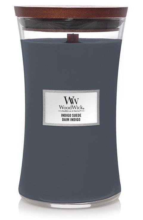 neuveden: WoodWick Indigo Suede svíčka váza 609g