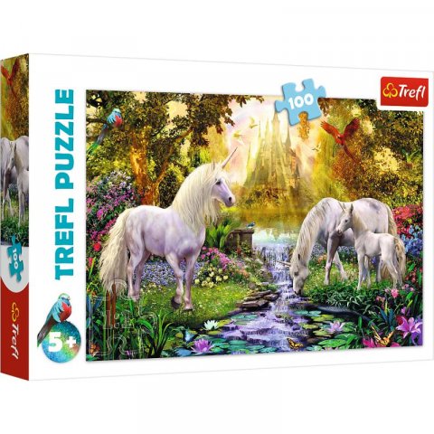 neuveden: Trefl Puzzle Jednorožci, koně v zahradě / 100 dílků