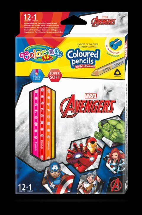 neuveden: Colorino Marvel Avengers - pastelky trojhranné 12 barev + ořezávátko
