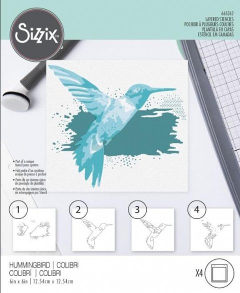 neuveden: SIZZIX Plastová šablona - vrstvený kolibřík 4 ks