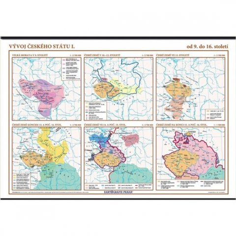 neuveden: Vývoj českého státu I. (od 9. do 16. století) – školní nástěnná mapa/136 x 