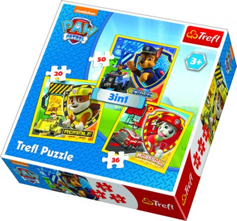 neuveden: Trefl Puzzle Tlapková patrola - Marshall, Rubble a Chase 3v1 (20,36,50 dílk