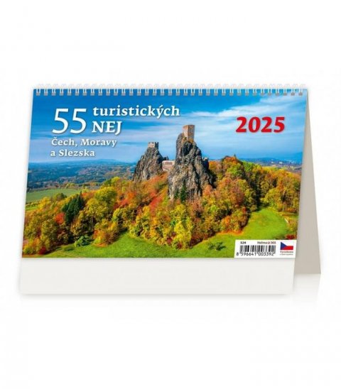 neuveden: Kalendář stolní 2025 - 55 turistických nej Čech, Moravy a Slezska