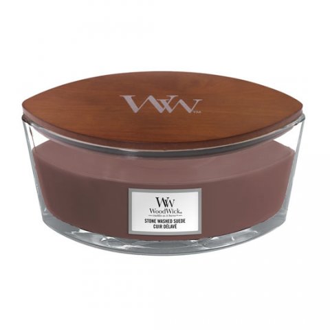 neuveden: WoodWick Stone Washed Suede svíčka loď 453,6g