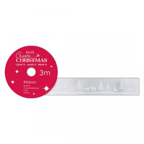 neuveden: DOCRAFTS saténová stříbrná stuha - zimní krajina 1,5 cm x 3 m