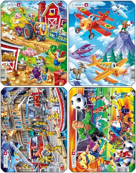 neuveden: Puzzle MINI - Letadla,hasiči,farma,fotbal/14 dílků (4 druhy)