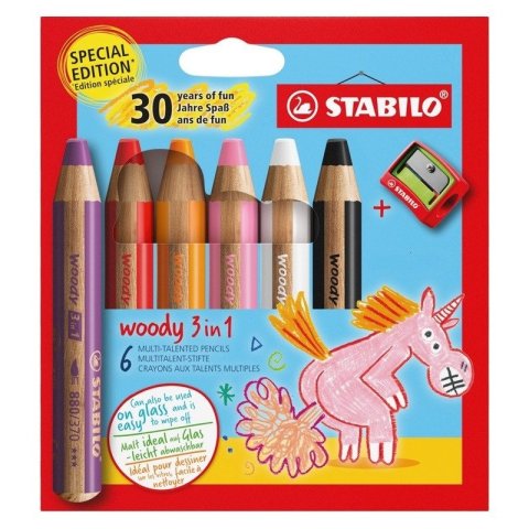 neuveden: STABILO woody 3 in 1 - sada 6 ks s ořezávátkem