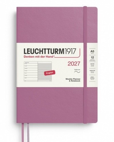 -: Týdenní plánovač & Zápisník Dusty Rose, Medium A5 2027, Softcover,English
