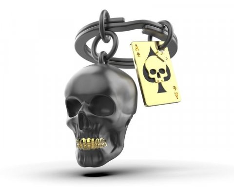 neuveden: MTM Klíčenka - Lebka s kartami černá