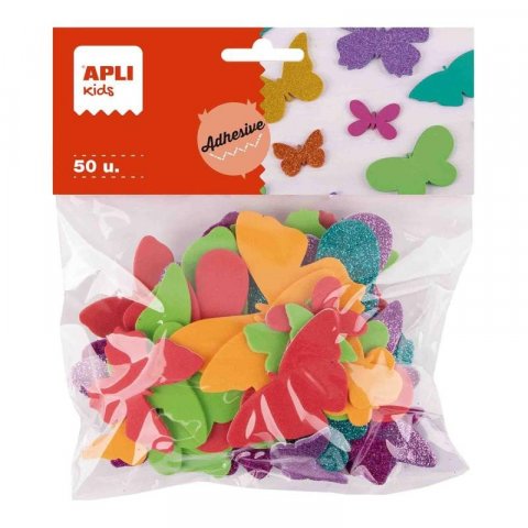 neuveden: Apli pěnovka tvarová - motýli, 50 ks, samolepící, mix velikostí a barev