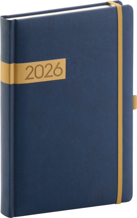 neuveden: Diář 2026: Twill - modrozlatý, denní, 15 x 21 cm