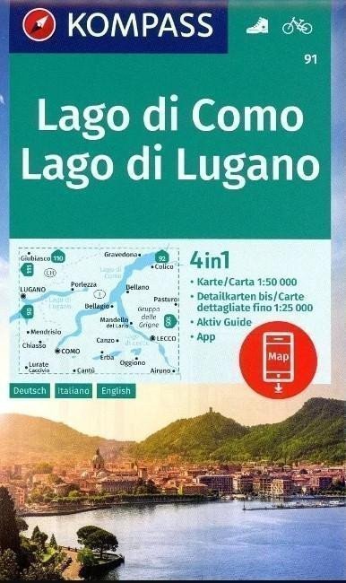 neuveden: Lago di Como, Lago di Lugano 1:50 000 / turistická mapa KOMPASS 91