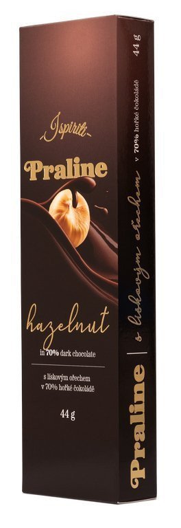 neuveden: ISPIRITI PRALINE s lískovým ořechem v 70% hořké čokoládě 44g
