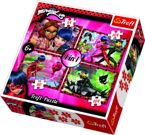 neuveden: Trefl Puzzle Kouzelná Beruška a Černý kocour 4v1 (54,80,104,104 dílků)