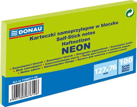 neuveden: Samolepicí bloček 127 x 76 mm - neonově zelený 100 listů