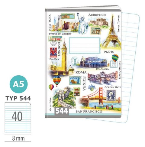 : Školní sešit A5, 40 listů, typ 544 Travel Time