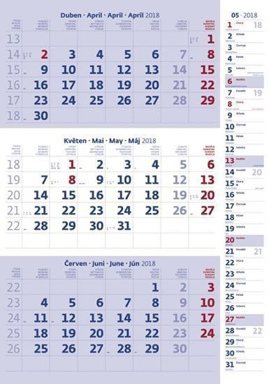 neuveden: Kalendář nástěnný 2018 - 3měsíční/modrý s poznámkami a jmenným kalendáriem