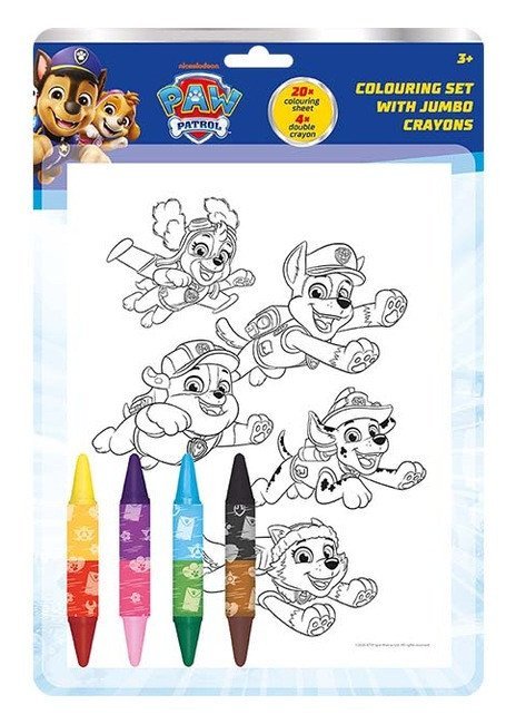 -: Tlapková patrola - Omalovánkový set s oboustrannými voskovkami