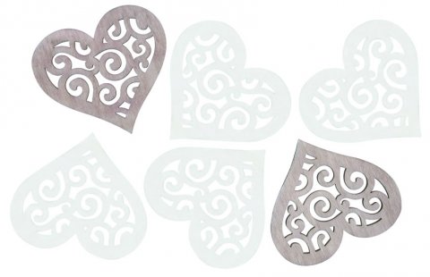 neuveden: Dřevěná srdce 6cm - hnědobílý mix 6ks