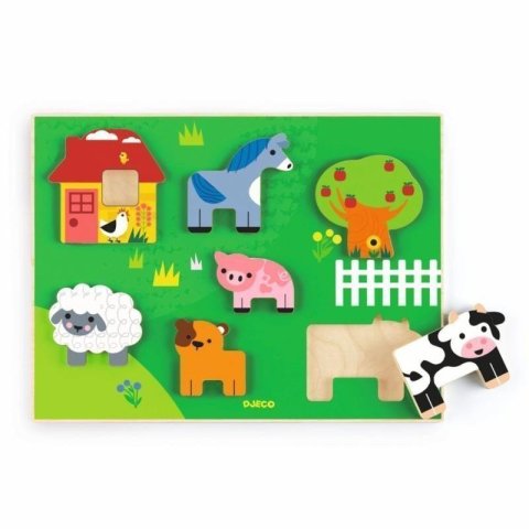 neuveden: DJECO Dřevěné vkládací puzzle Farm Story