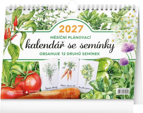 : Kalendář 2027 Měsíční, plánovací se semínky, 30 x 21 cm