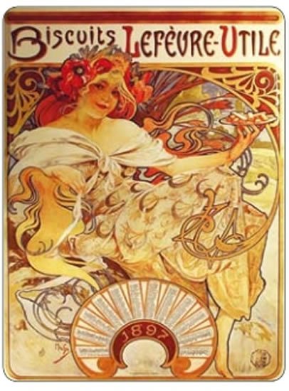 neuveden: Cedule Alfons Mucha – Biscuits, 30 x 40