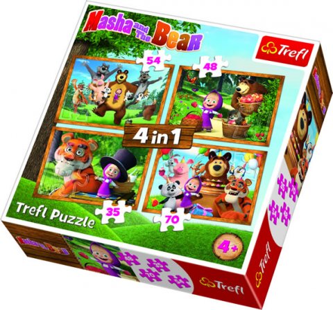 neuveden: Trefl Puzzle Máša a medvěd 4v1 (35,48,54,70 dílků)