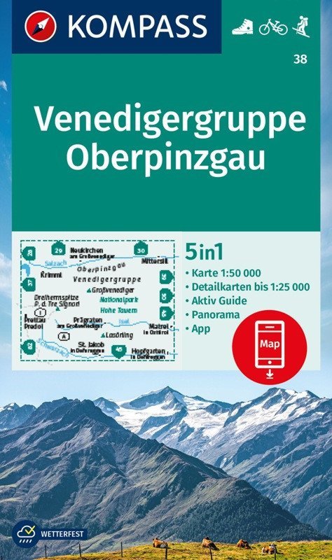 : Venediger Group, Horní Pinzgau 1:50 000 / turistická mapa KOMPASS 38