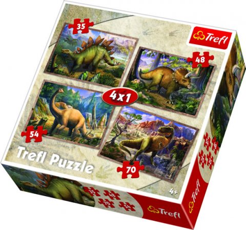neuveden: Trefl Puzzle Dinosauři 4v1 (35,48,54,70 dílků)