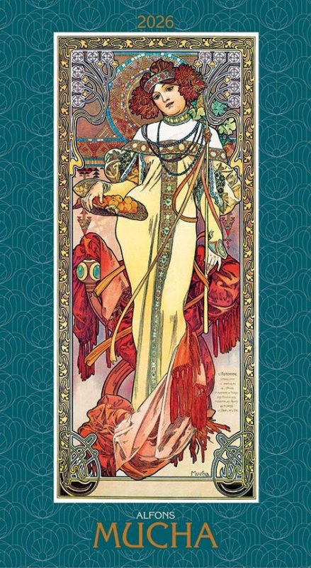 neuveden: Kalendář 2026 Alfons Mucha, nástěnný, 33 x 60 cm