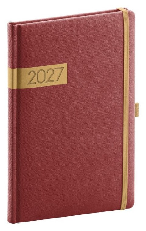 : Diář 2027: Twill - bordózlatý, týdenní, 15 x 21 cm