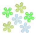 neuveden: Dřevěné výseky 6cm - květy zelený mix 6ks