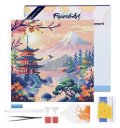 : Mini diamantové malování - Pagoda Pod Horou Fuji na rámu 25x25cm