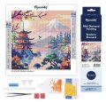 : Mini diamantové malování - Pagoda Pod Horou Fuji bez rámu 25x25cm