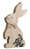 neuveden: Zajíc dřevěný s černým dekorem na postavení 7,5 x 14,5 cm