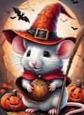 neuveden: Diamantový obrázek - Halloweenská myš s dýní 30x40 cm
