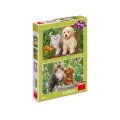 neuveden: Puzzle Pejsek a kočička na zahradě 2x48 dílků