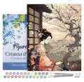 : Malování podle čísel - Žena V Kimonu A Sakura na rámu 40x50cm
