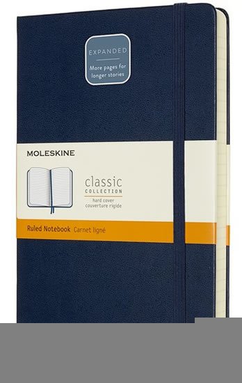 neuveden: Zápisník Moleskine Expanded - tvrdé desky, L, linkovaný - modrý